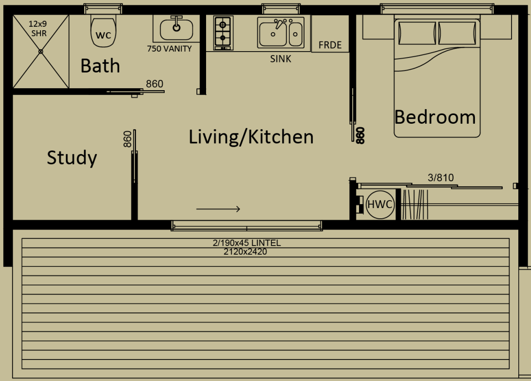 Bluff (30m2) 1 Bedroom + Study